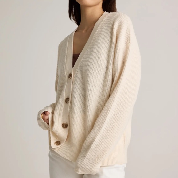 Quince Mongolian Cashmere Fisherman Boxy Cropped Cardigan Sweater - Picture 2 of 16